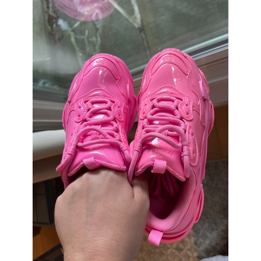 Balenciaga Triple S Sneakers Pink Patent Chunky Size 38 EU 7.5-8 US Logo Rare